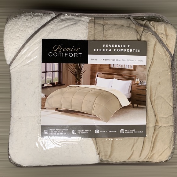 Premier Bed Comfort Reversible Sherpa Twin Taupe Bed Spread Comforter - Picture 5 of 5